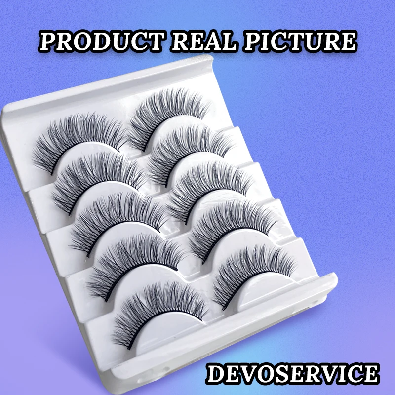 DEVOService-3D Cílios postiços naturais macios, cílios listra completa, longo volume grosso, extensão dos cílios, 100% artesanal, maquiagem, 5 pares