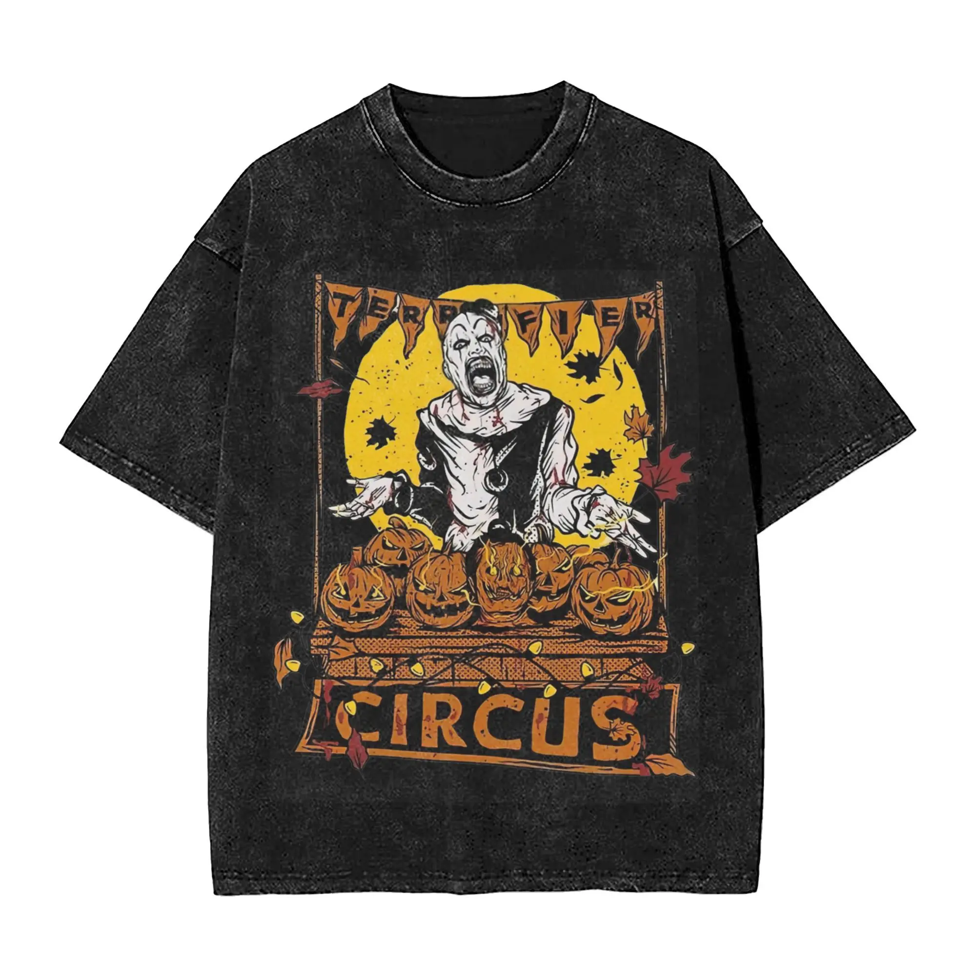 

Retro Terrifier Circus Clown T Shirts Hip Hop Washed Short Sleeve Harajuku T-Shirt Halloween Film Men Women Tops Streetwear Tees