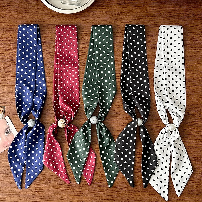 

Women Satin Silk Narrow Scarf Neckerchief Dot Print Neck Scarves Long Silk Scarf Head Neck Hair Band Bag Ribbon Tie Headbands