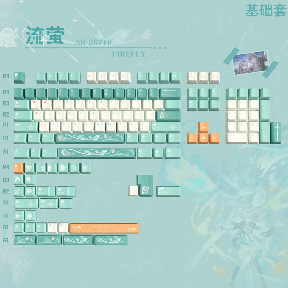 Imagem -03 - Keycap Personalizado do Tema Firefly 192 Teclas Pbt Dye-sublimation 15 mm de Espessura Perfil Cereja Keycaps para Teclado Mecânico para Jogos