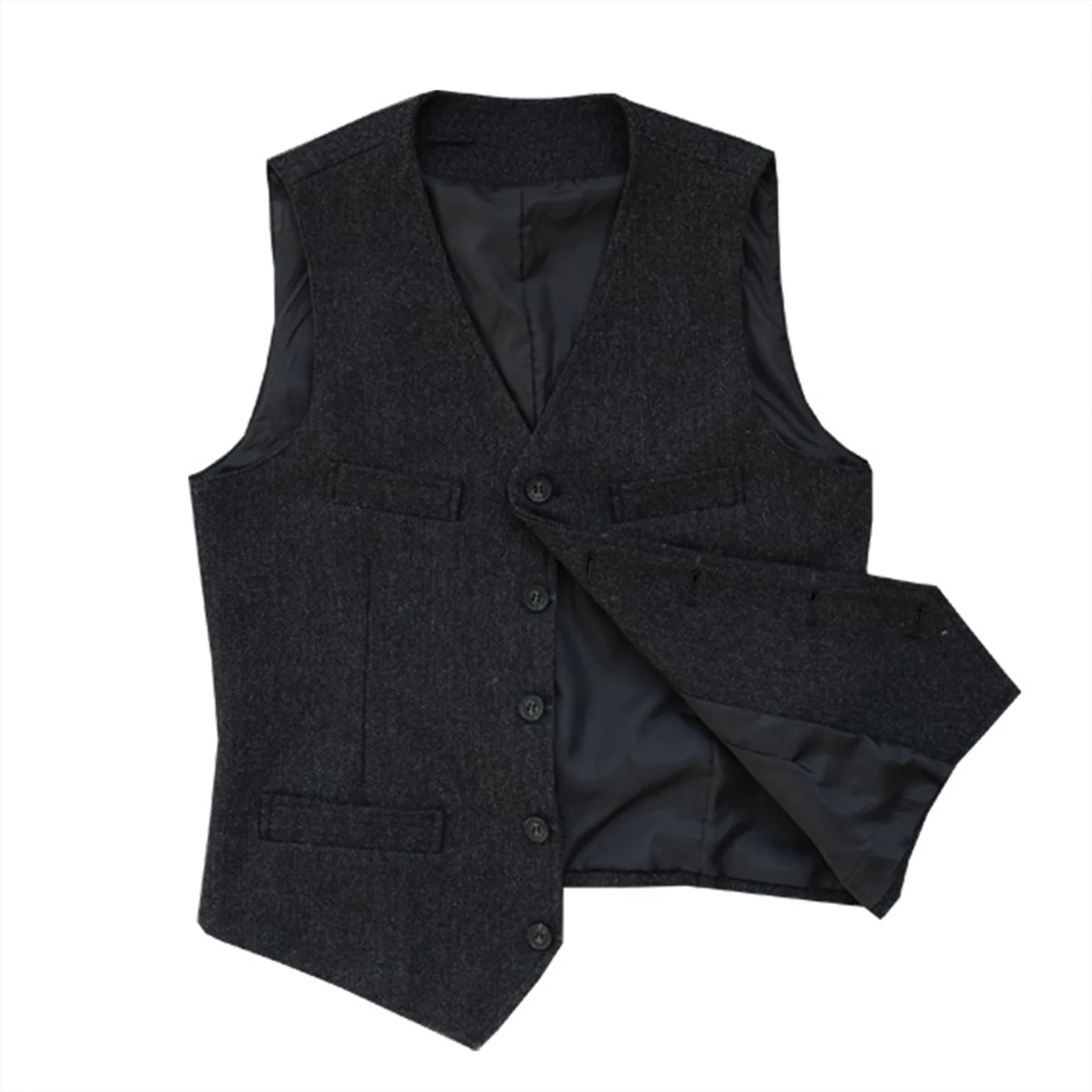 Casual Woolen Herringbone Vest, Large Size Men's British Retro Inner Vest, New Autumn and Winter Style