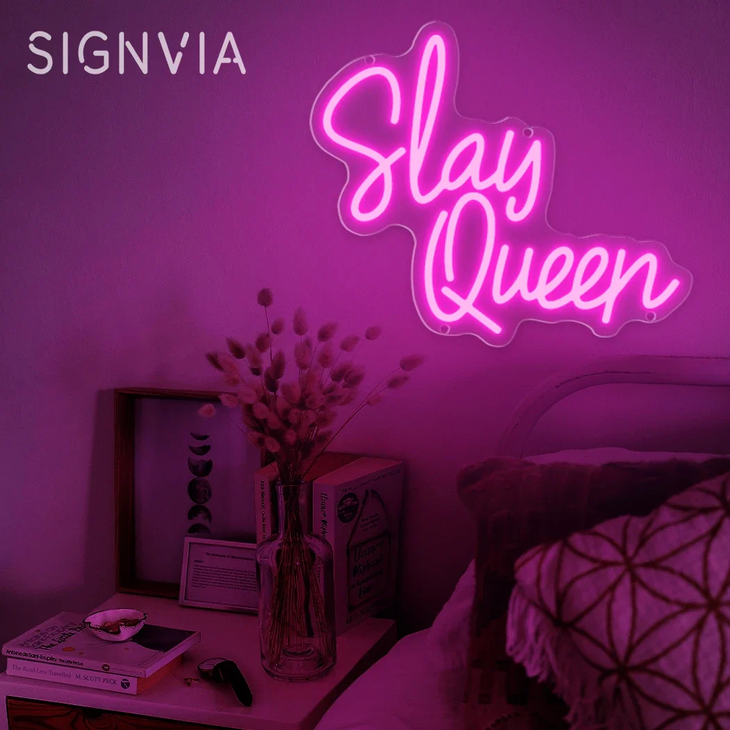 Slay Queen Neon Sign LED USB Powered Wall Decor Light Perfect for Bedroom Party Aesthetic Room Valentine's Day Decor Ideal Gift