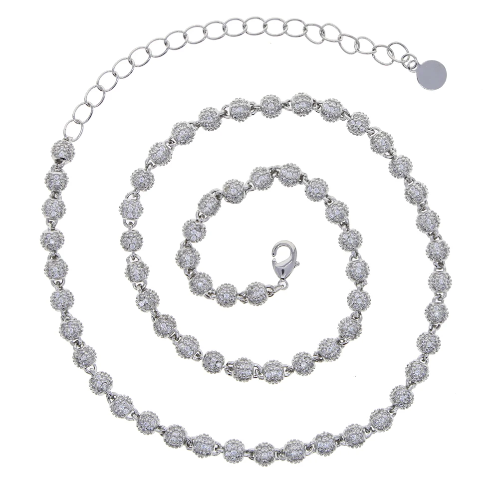 New Micro Pave CZ 4MM Disco Ball Beaded Link Chain Hip Hop Men Jewelry Iced Out Bling Bead Bracelet Necklace Wholesale