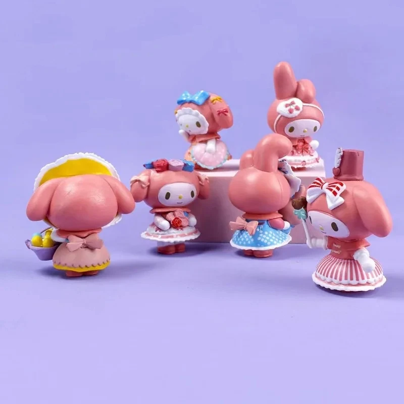 Kulomi Cute Trendy Decorative Figures Tea Party Maid Outfit Sanrio Melody Pvc Model Doll Girl Heart Kids Toys Cake Decoration