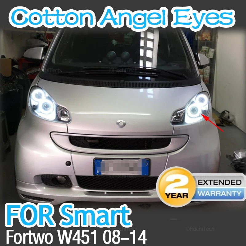 Car-styling Dual color White Yellow LED  Ring Cotton Light For Brabus Smart Fortwo W451 Mk2 2008-2014 LED SMD Angel Eyes Kit