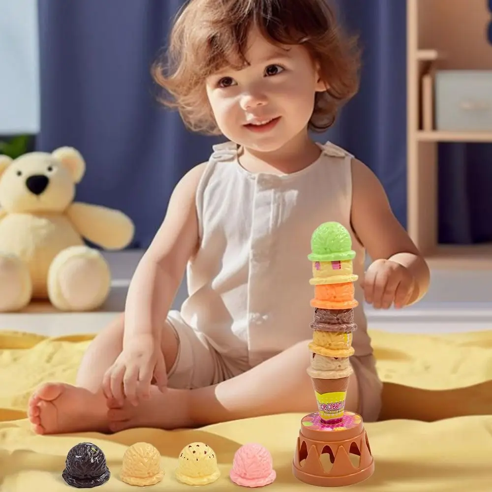 Brinquedo de sorvete empilhável multicolorido, aperto de plástico, brinquedo educacional precoce, comunicação genuína, coordenação mão-olho