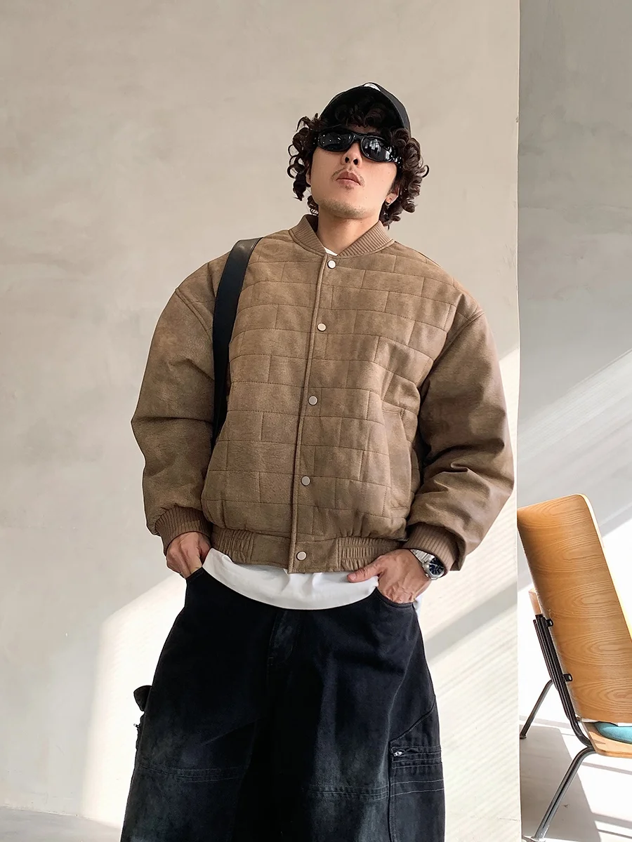 

Мужская кожаная куртка в американском ретро-стиле в клетку, модная брендовая пилотская куртка, теплая, утолщенная, с наполнителем из пуха, с длинными рукавами