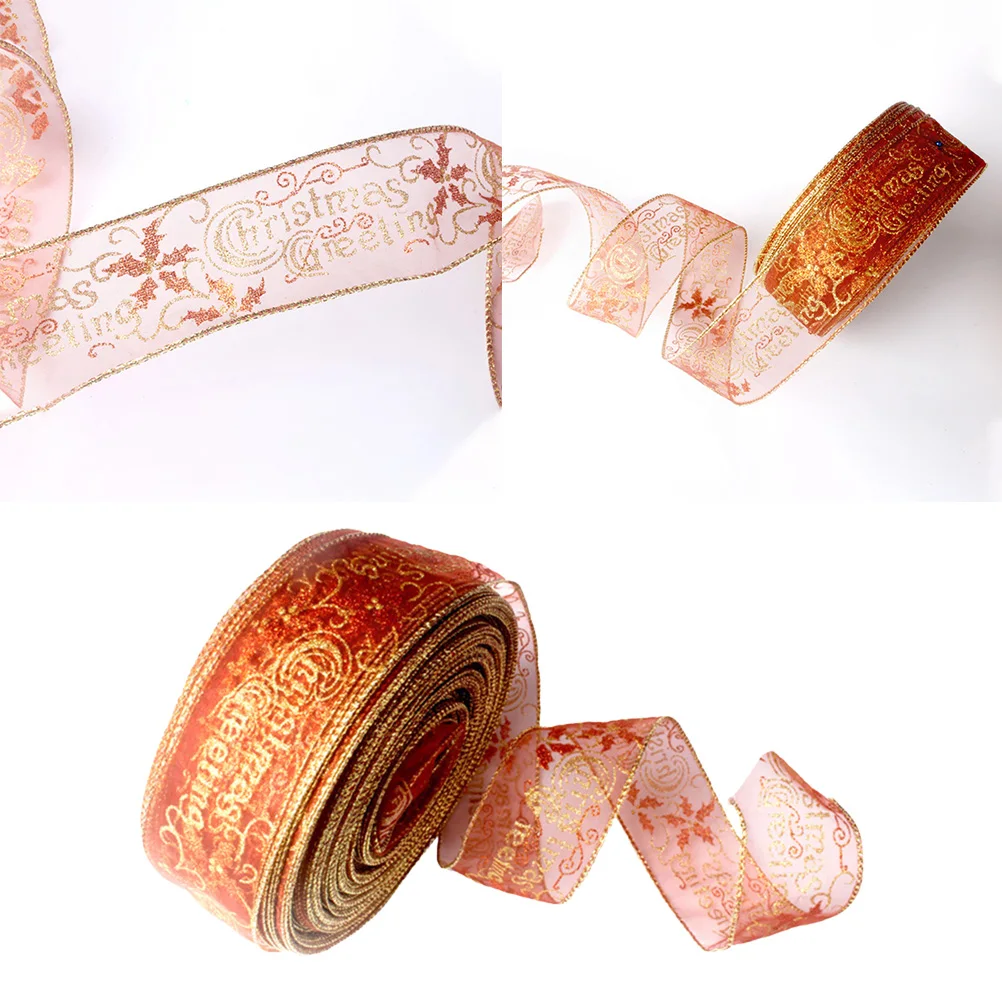 

2M Christmas Ribbons Coffee Color Printed Craft Ribbon For Diy Decorations Party Hair Bows Cake Boxes Festival Celebrations