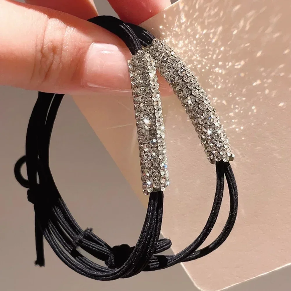 1-10 pçs feminino diamantes preto brilhante strass sem costura faixa de borracha elástica corda de cabelo 2023 nova moda venda quente acessórios