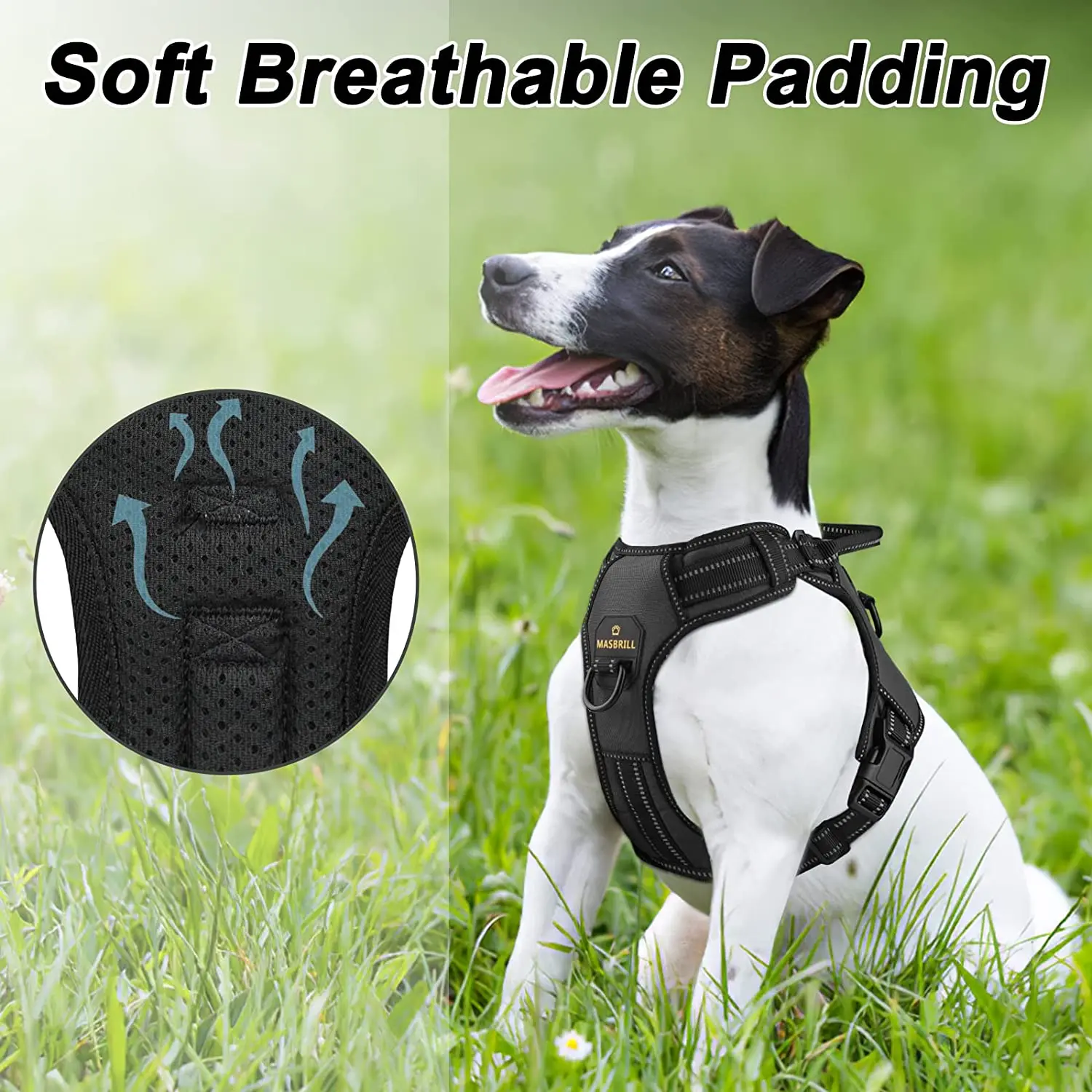 MASBRILL Dog Harness No Pull Breathable Reflective Pet Harness Vest For Small Large Dog Outdoor Running Dog Training Accessories