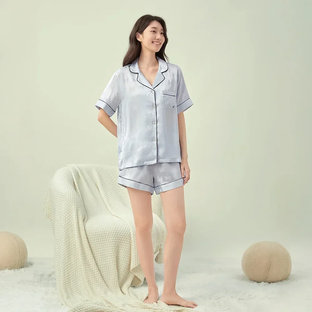 Secret of the same summer new product, ice silk bow pajamas for women, short-sleeved shorts, loungewear