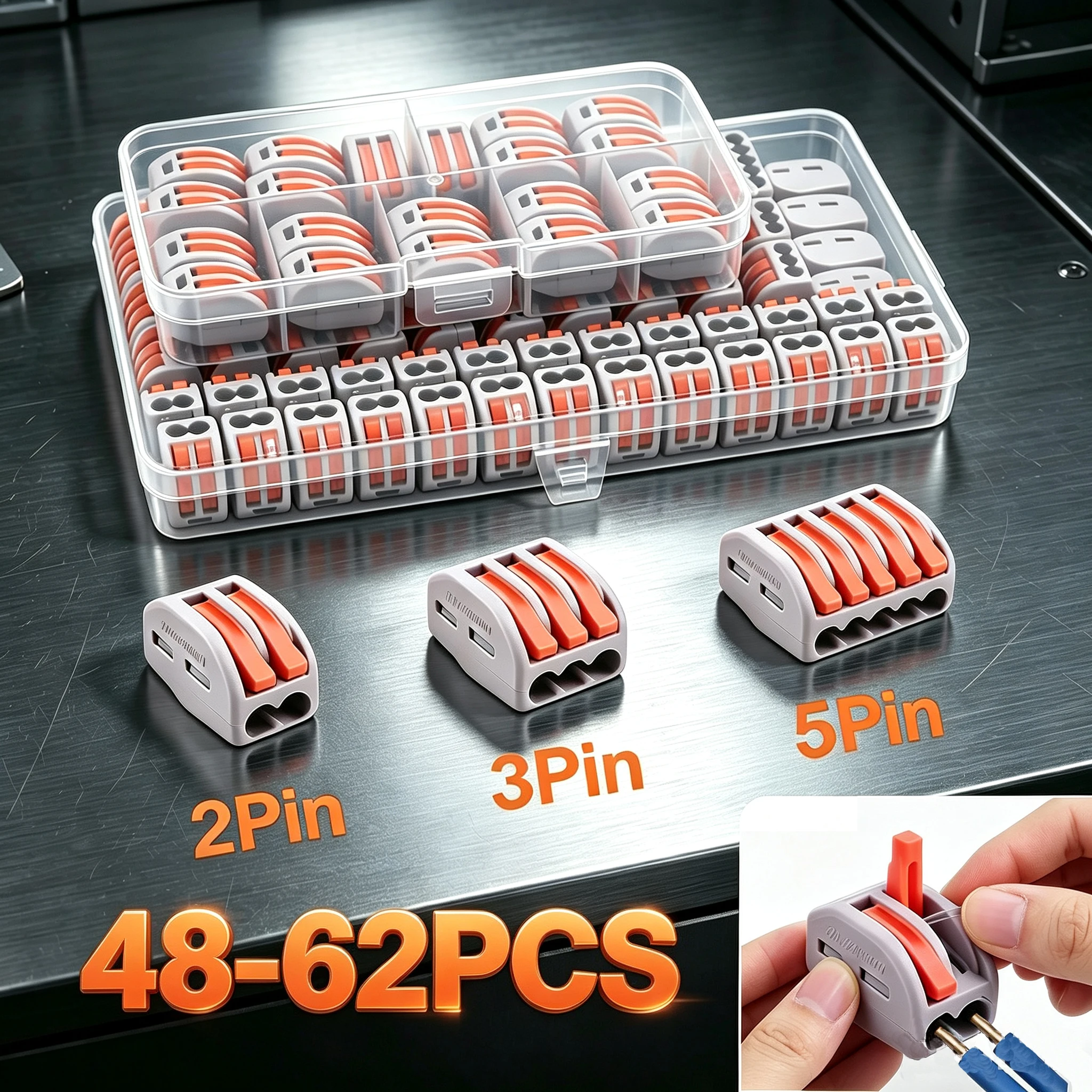 55pcs Quick Wire Connector,Fast Wiring Push in Lever Connectors Electrical Wiring Terminal Block with Storage Box, for Wires