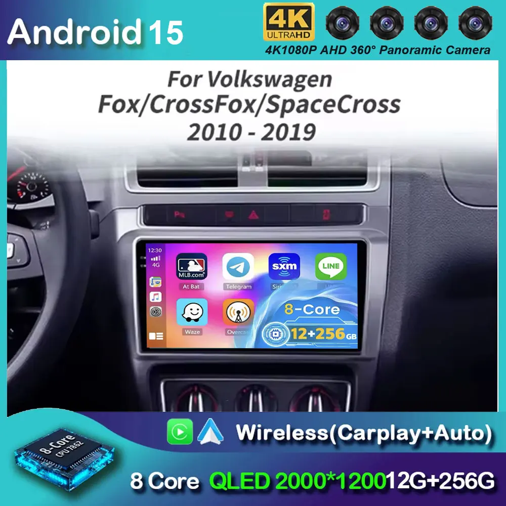 Radio de coche Android 15 para Volkswagen Fox CrossFox SpaceCross 2010 - 2019 Carplay navegación automática GSP estéreo 2Din reproductor de vídeo DSP