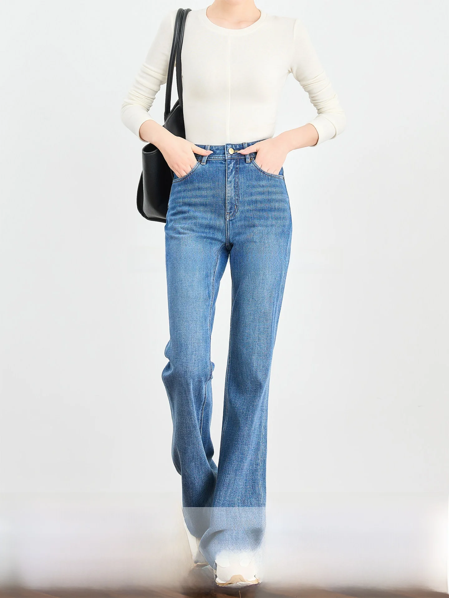 

FALIN High Waist Bell Bot Jeans Women's Long Elastic Floor Length Hoof Pants Spring Aosphere Cotton Denim