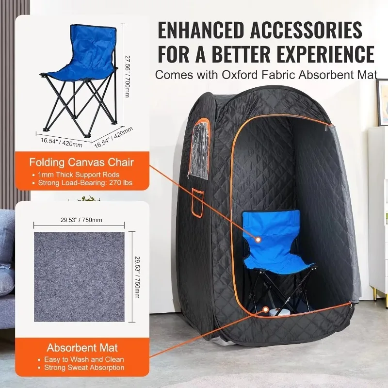 Portable 1200W Compact Electric Steam Sauna Tent Storage Bag 2.6'x2.6'x4.3' Anti-UV Modern Villa Home Detox Relaxation Apartment