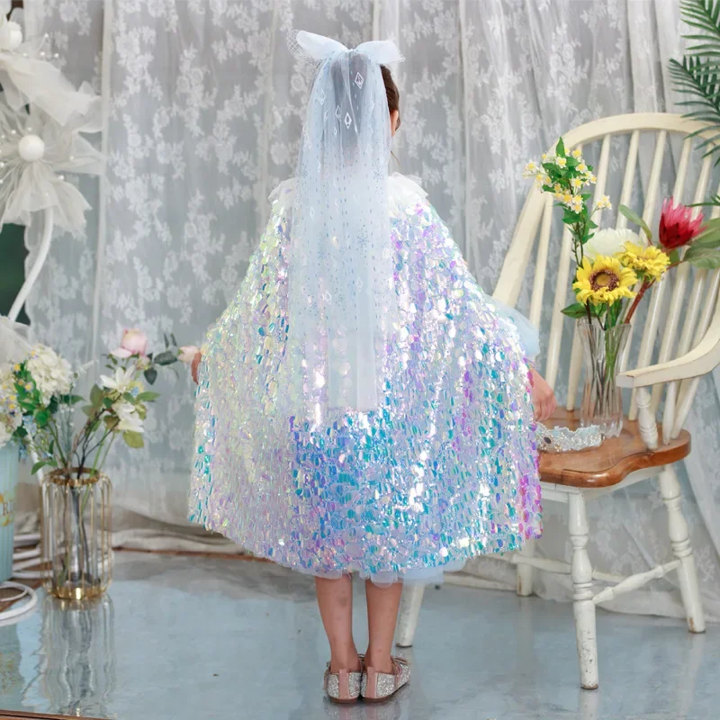 HN8 накидка на Хэллоуин для маленьких девочек, рождественские детские пончо принцессы с круглым воротником и блестками, шаль для выступлений для девочек) 4Dc