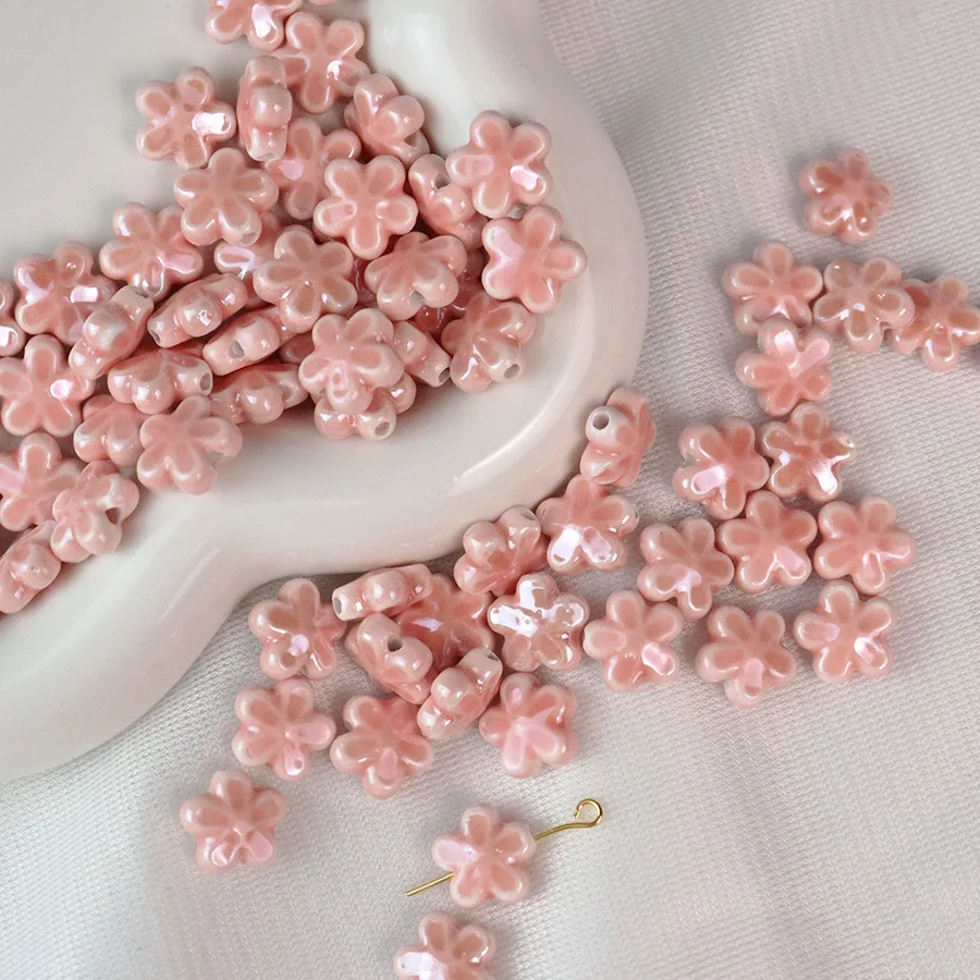 10pcs New 12mm Five Petals Flower Ceramic Beads For Jewelry Making Mixed Loose Porcelain Beads DIY Bracelet Charm Accessories