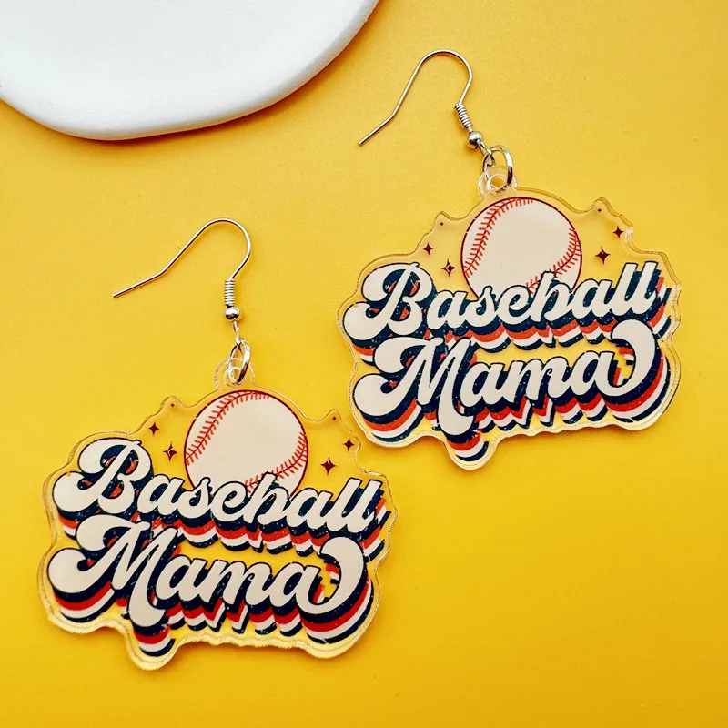 Novel Baseball Mom Acrylic Earrings Cute and Creative Earrings Kawaii Personalized Jewelry Unique and Interesting Women's Gift