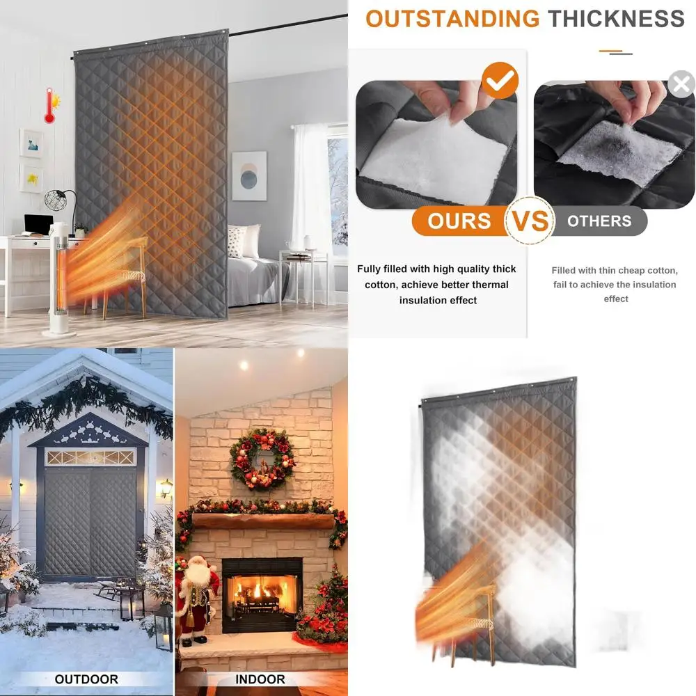 

Grey Large Thermal Insulated Curtain for Winter, Window Insulation Soundproof Room Divider for Drafty Door Basement Laundry Acou