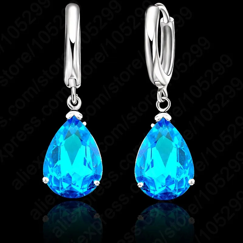Water Drop AAA Zircon Crystal Woman Lever Back Loop Earrings 925 Sterling Silver White Gold Color Jewelry 9 Colors