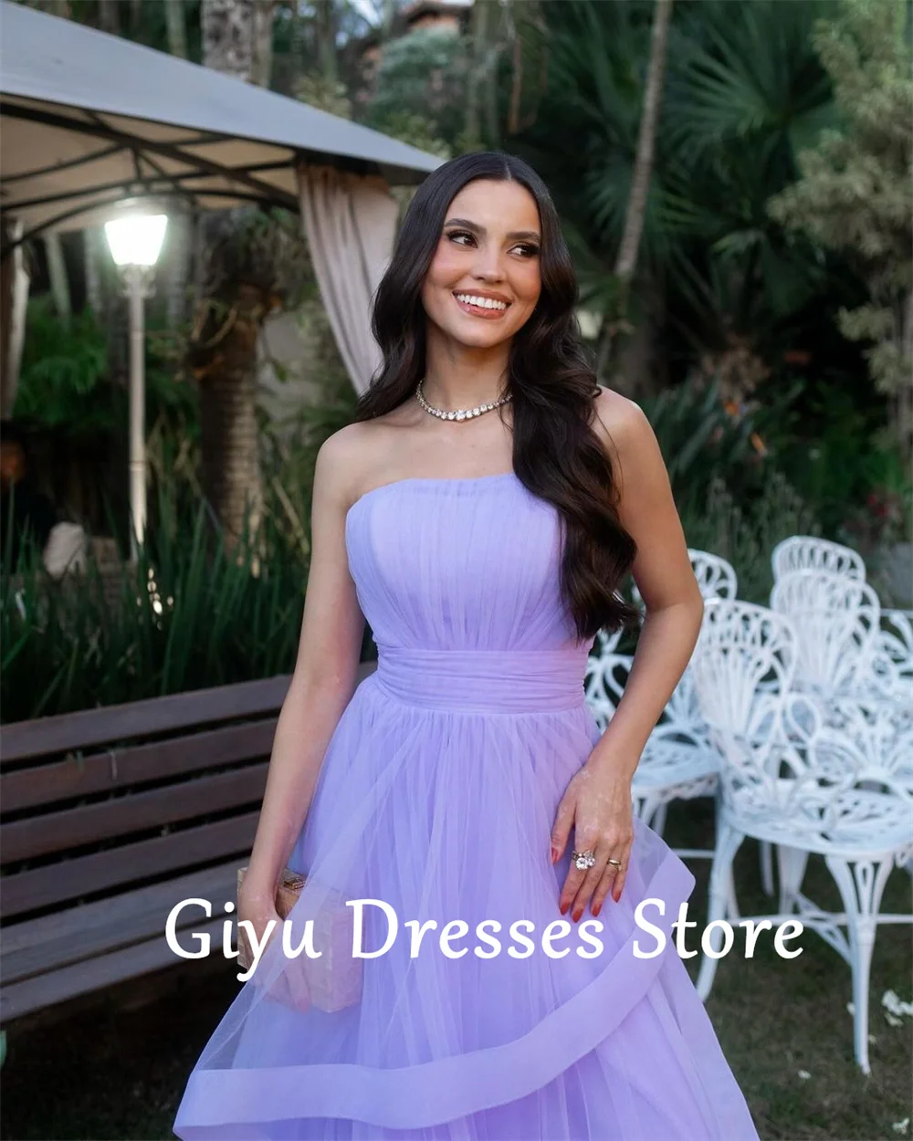 Giyu-Robe de soirée violette sans bretelles, ligne A, longueur au sol, sur mesure, tulle doux, robe éducative