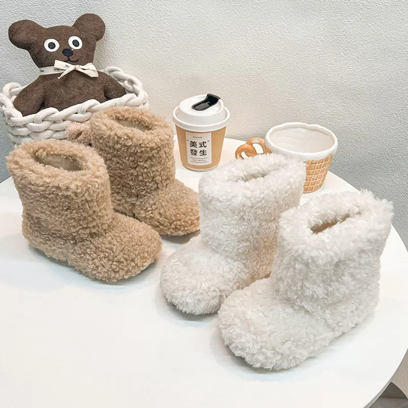 Trendy Kids Fleece-Lined Warm Boots Toddlers Flat Short Boots Baby Curly Fur Snow Boots Children Casual Flat Warm Short Boots