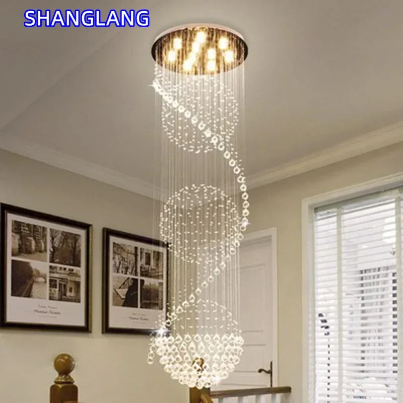 

Long Crystal Chandelier Luxury Lamp Modern Large LED Staircase Light Ball Cristal Lustre Fixtures For Living Room Lobby Stair
