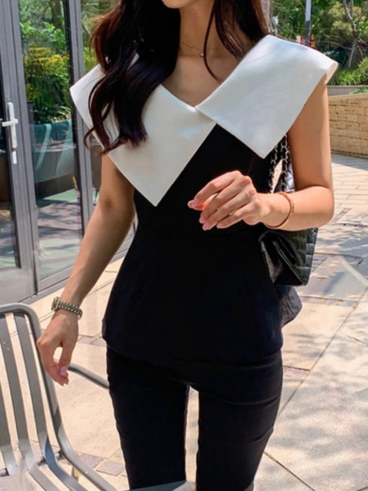 エレ・ヘップバーン スリムトップ ヴィンテージ 大きめ襟 スリムフィット ウエストシェイプ おしゃれな服