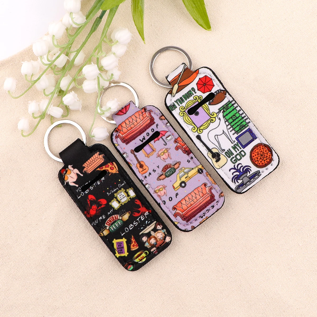 Funny Cartoon Lipstick Holder Keychain Lip Balm Cover Lipstick Sleeve Keyring Backpack Decors Gift for Women 1pc