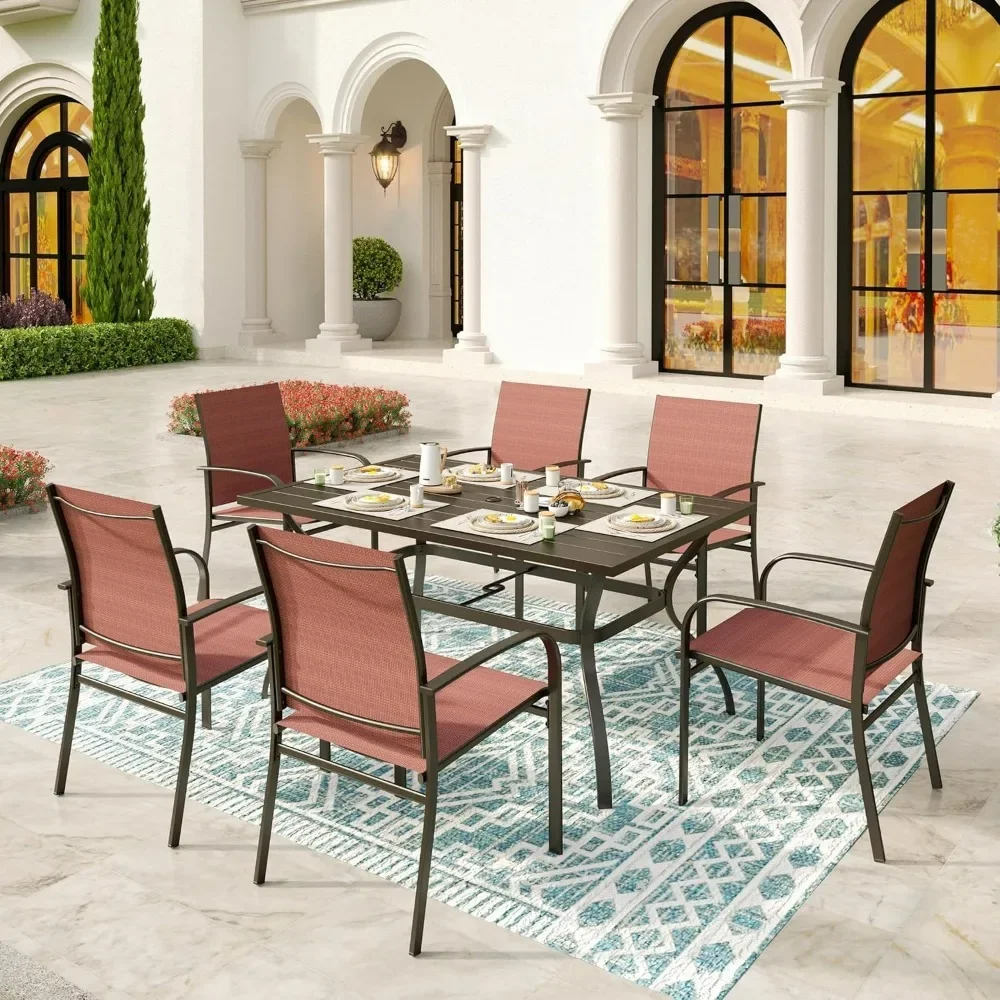 Outdoor Dining Chairs ,Rectangular Steel Dining Table with 1.57