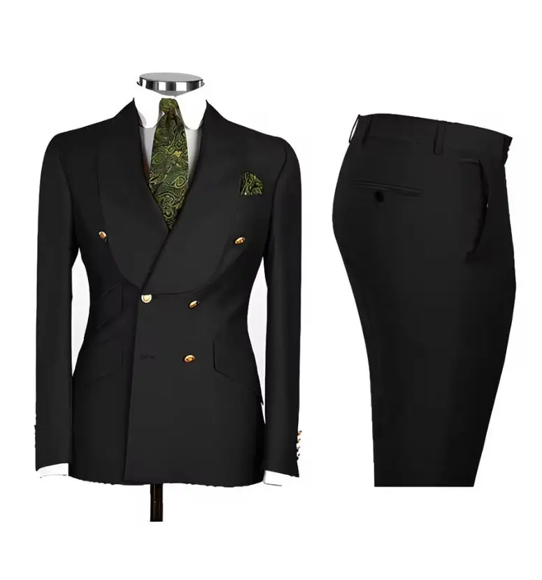 Chic Light Blue Men's Suits Double Breasted Male 2 Piece Jacket Pants Blazer Peak Lapel Elegant Formal Set Wedding Groom Tuxedos