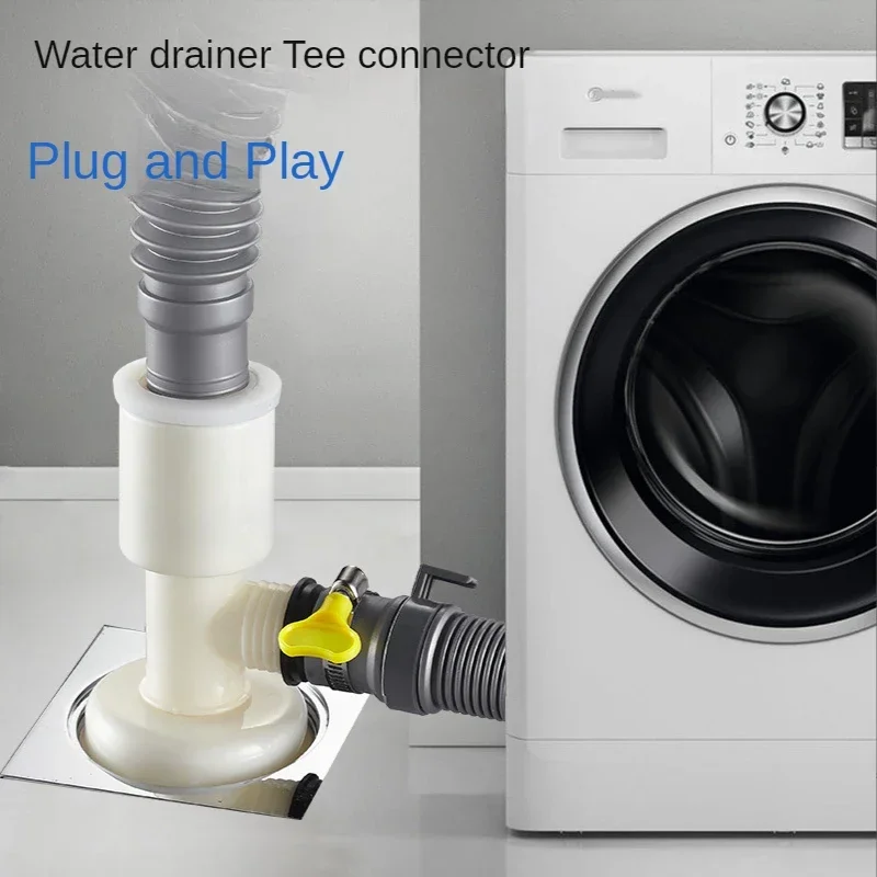 Washing Machine Sewer Tee PVC Drainage Pipe Three-way Floor Drain Special Connector Y-type Double Bifurcation Deodorant Overflow