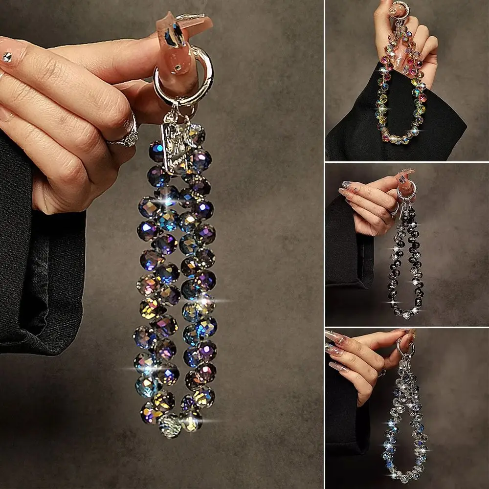 Stylish Glitter Crystal Bead Pendant Detachable Colorful Crystal Bead Keychain Transparent Phone Lanyard Women Girls