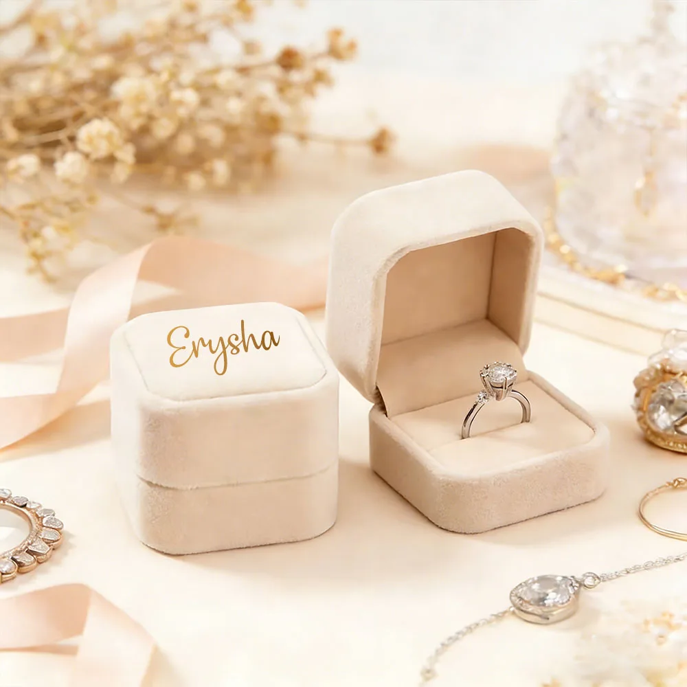 Personalisierte Vintage-Verlobungsringbox, Gedenkbox, Retro-Stil Samt, Elegante Verlobungsringbox, Schmuckbox für Heiratsanträge – Detail 3