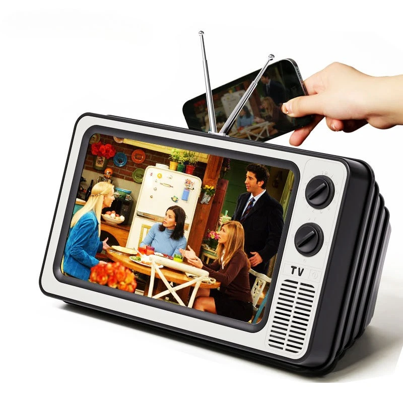 

Vintage TV Phone Stand Holder Retro Screen Amplifier Watching Movies Anti-Blue Light Portable Desktop Dock for IPhone Android