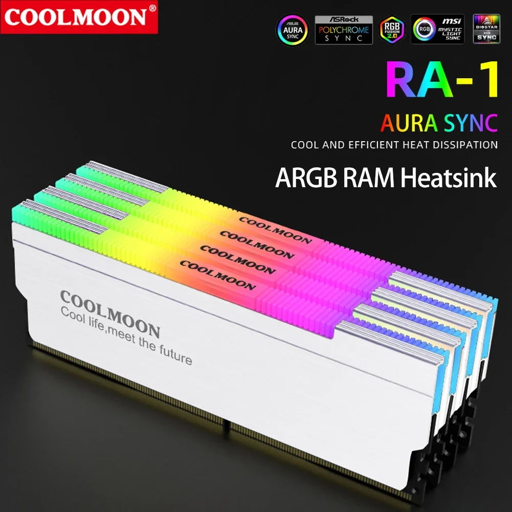 5V-3PIN ARGB RAM Heatsink Aura Sync DDR Memory RAM Cooler with Thermal Silicone Pad for Desktop Computer PC Memory