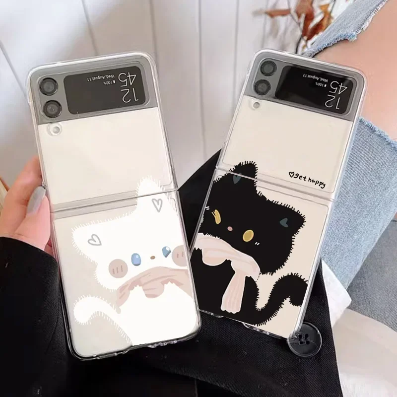 

Cute Cartoon Cat Phone Case For Samsung Galaxy Z Flip 6 7 ZFlip 5 Shockproof Hard Cover for Samsung Z Flip4 Z Flip3 Shell Fundas