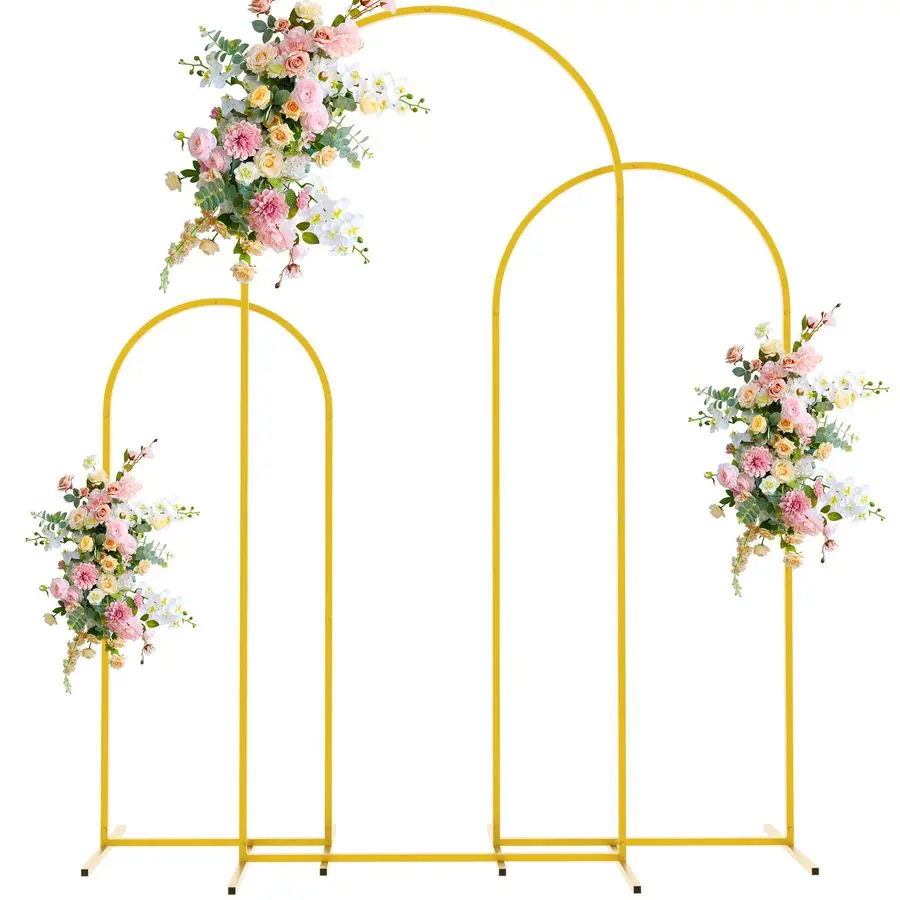 

Wedding Arch Backdrop Stand 6FT, 5FT, 4FT Set of 3 Gold Metal Arch Stand for Wedding Ceremony Baby Shower Birthday Party Decor