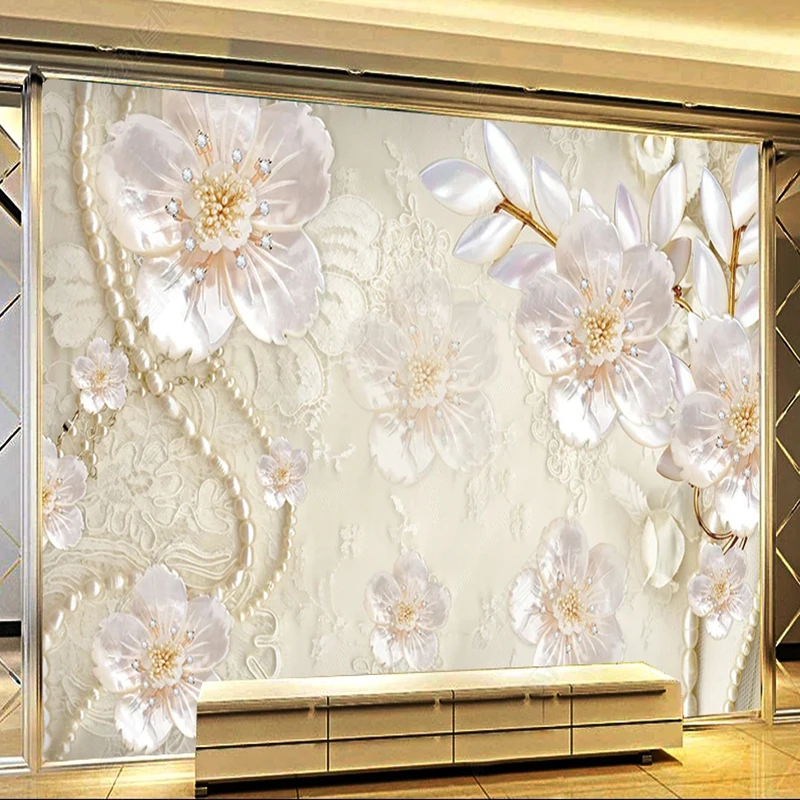 

Custom Mural Wallpaper European Style Jewelry Embossed Flowers TV Background Wall Sticker Fresco Papel De Parede 3D Home Décor