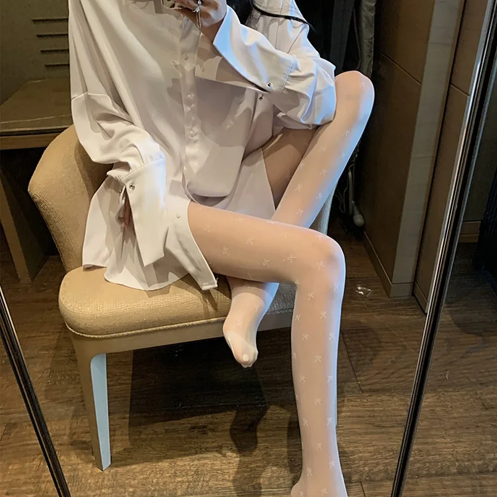 New Fashion Women Pantyhose Tights Sexy Stocking Bow Knot Tight for Ladies Black and White Thin Transparent Socks