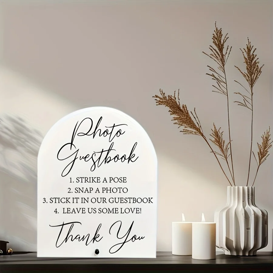 1pc Faux Leather Wedding Guest Book Sign - 