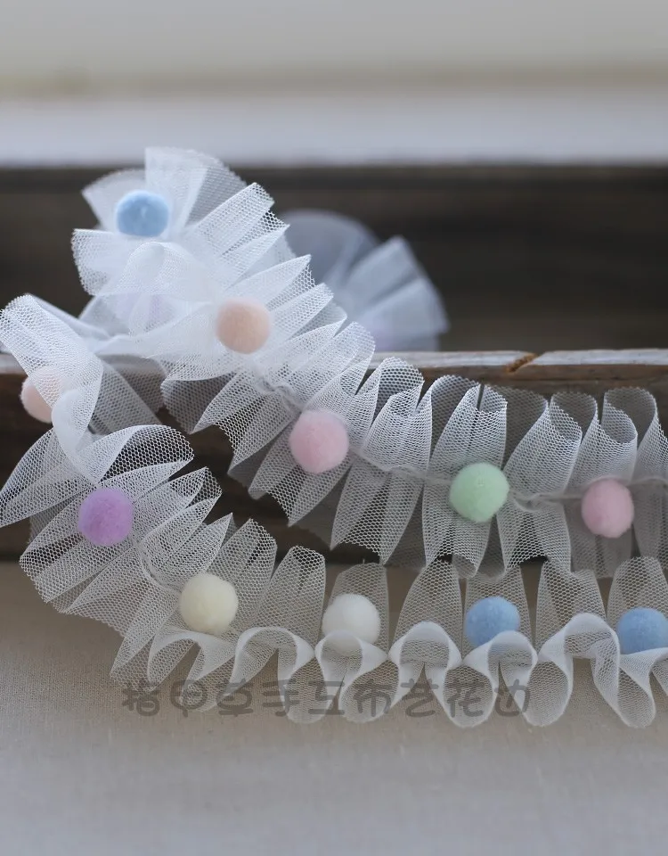 2 Meters 5CM wide macaron ball lace mesh pleated lace candy colored handmade DIY lace decorative accessories