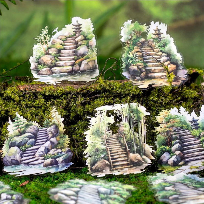 Journal GO 10pcs/lot PET Stickers Small Path Scenery Creative Collage Junk Journal Scrapbooking Decor Natural Path Labels