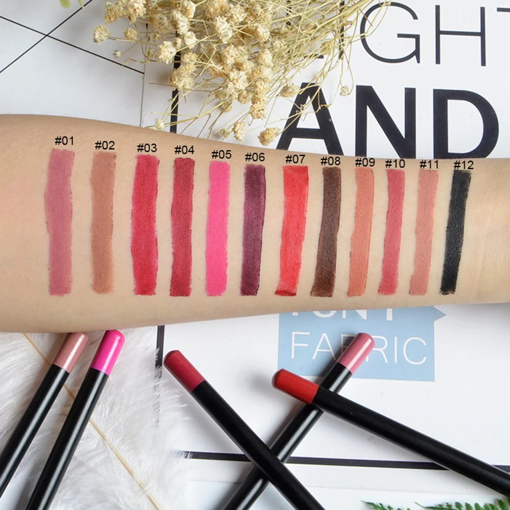 

12Pcs Lip Shaping Pencil Waterproof Portable Gift for Female Friends Assorted Color Lip Liner Eye Liner Portable Eyeliner