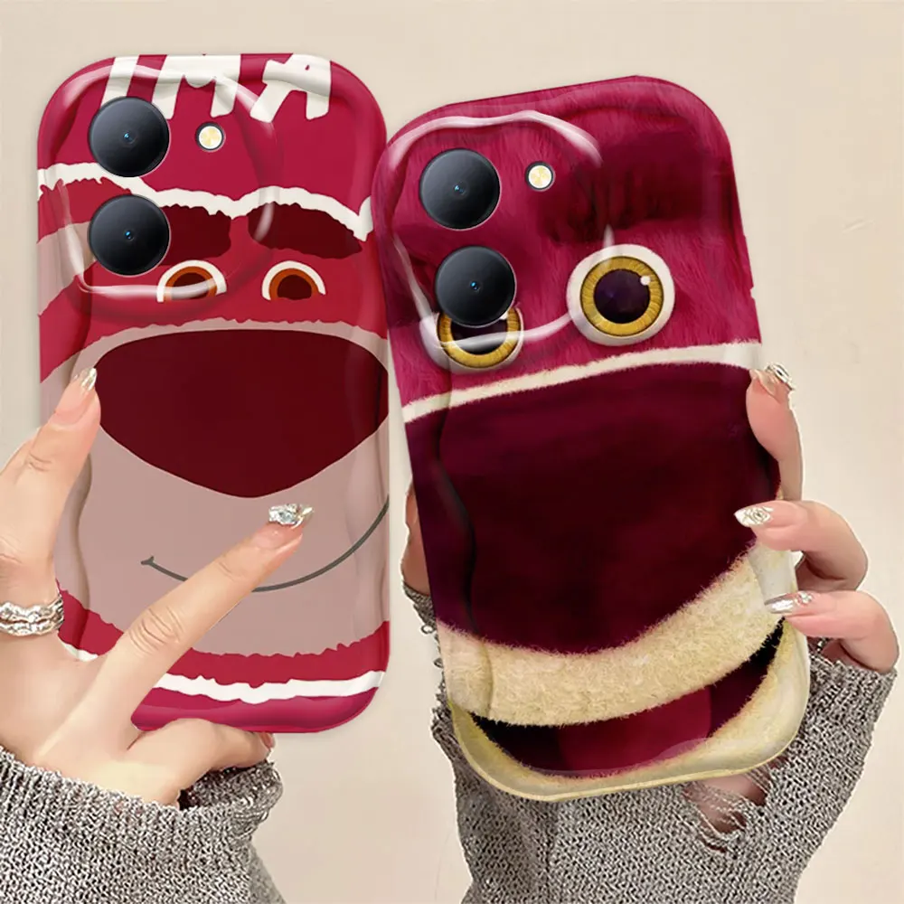 Disney Losto Strawberry Bear 3D Wave Case For VIVO Y03 Y16 Y17S Y20 Y21 Y22S Y22 Y33S Y27 Y28 Y35 Y36 Y50 Y76 Y77 Y78 Y100 Case