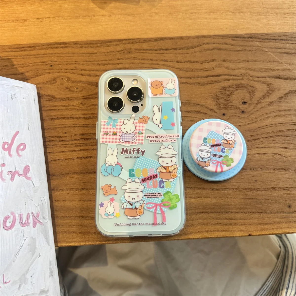 

New cute cartoon rabbit magnetic stand Phone Case For iPhone 16 15 14 13 Pro Max fundas iphone 15 case Protective cover Card bag