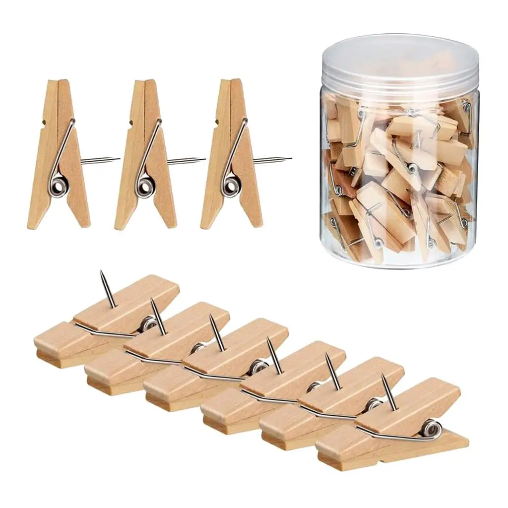 Wooden Clips Paper Artworks Photo DIY Pushpin Tacks Thumbtacks Pins Note Bulletin Cork Boards Supplies Wall Decoration