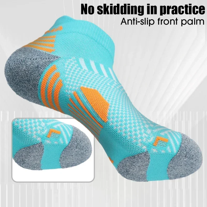 Não-Slip Algodão Desodorante Meias, Maratona Meia Esportiva Profissional, Espessamento Running Socks, Toalha Inferior, Meias Barco, 5 Pares