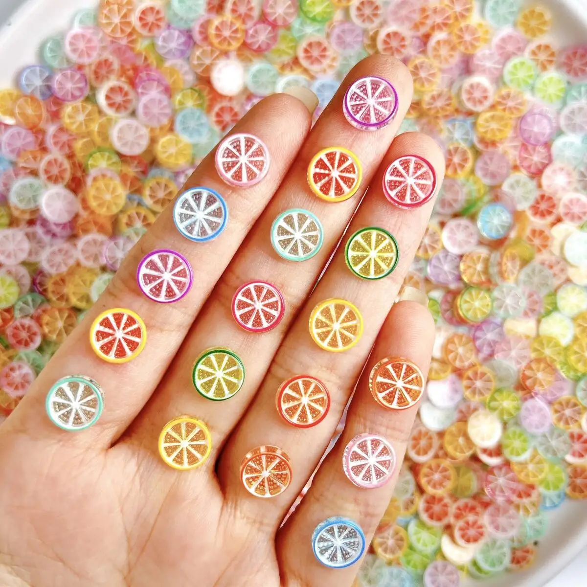 

Ice Transparent Creative Lemon Slices Resin Nail Charms 3D Macaron Colored Simulated Fruit Flakes Nail Art Decorations DIY Nails