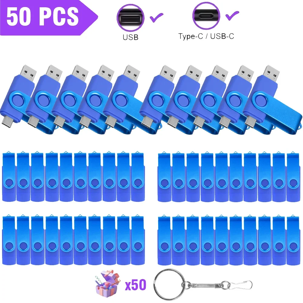 50 stks/partij USB Stick 128GB Cle USB Gratis Aangepast Logo Pendrive 64GB USB 2.0 TYPE C U Disk 32GB 2 in 1 Rotatie Pen Drive 16GB 8GB